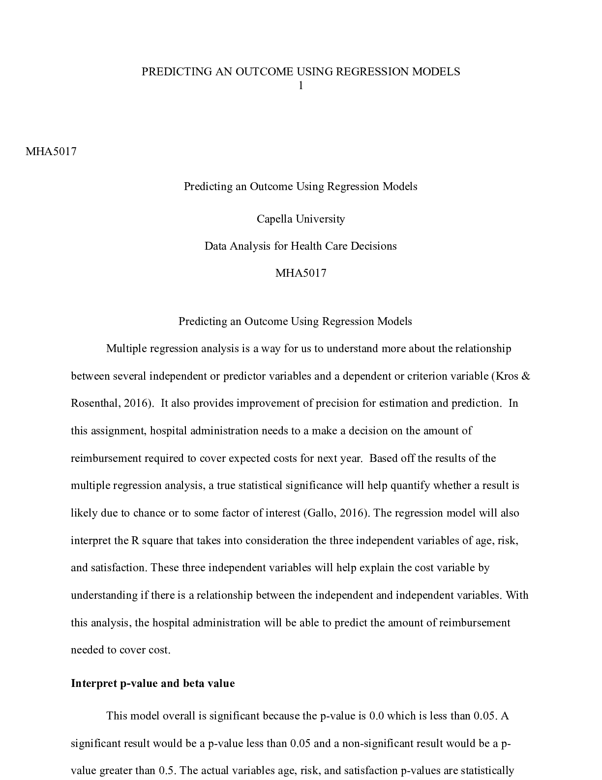 Preview image of Assignment 3 Unit 7.docx  PREDICTING AN OUTCOME USING REGRESSION MODELS document